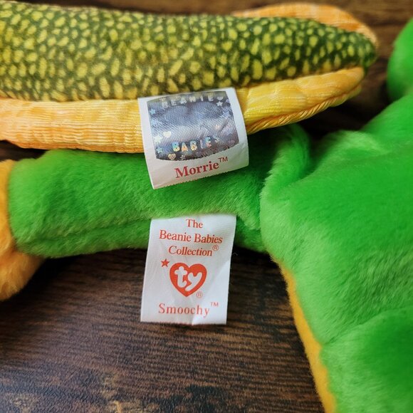 Ty Beanie Babies Morrie The Eel Smoochy The Frog Vintage NWT - Picture 6 of 8